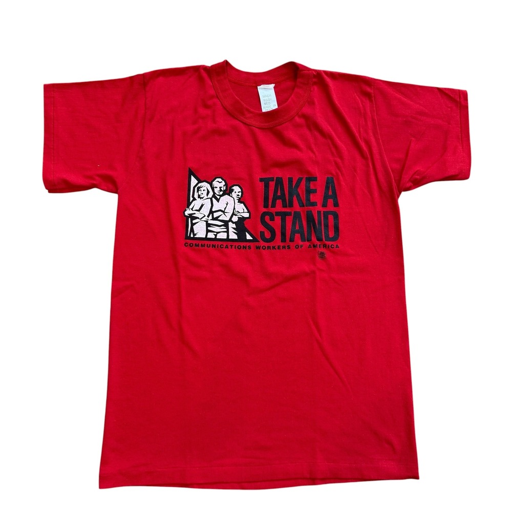 Vintage‎ CWA Take A Stand Union T-Shirt Red Single Stitch ILGWU Graphic Tee M